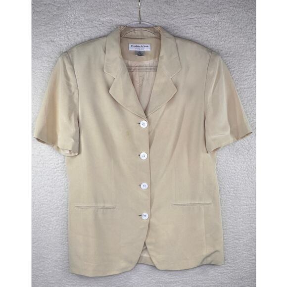 Preston & York Blazer Womens 14 Butter Yellow Silk Short Sleeve Button Up Jacket - Picture 1 of 11